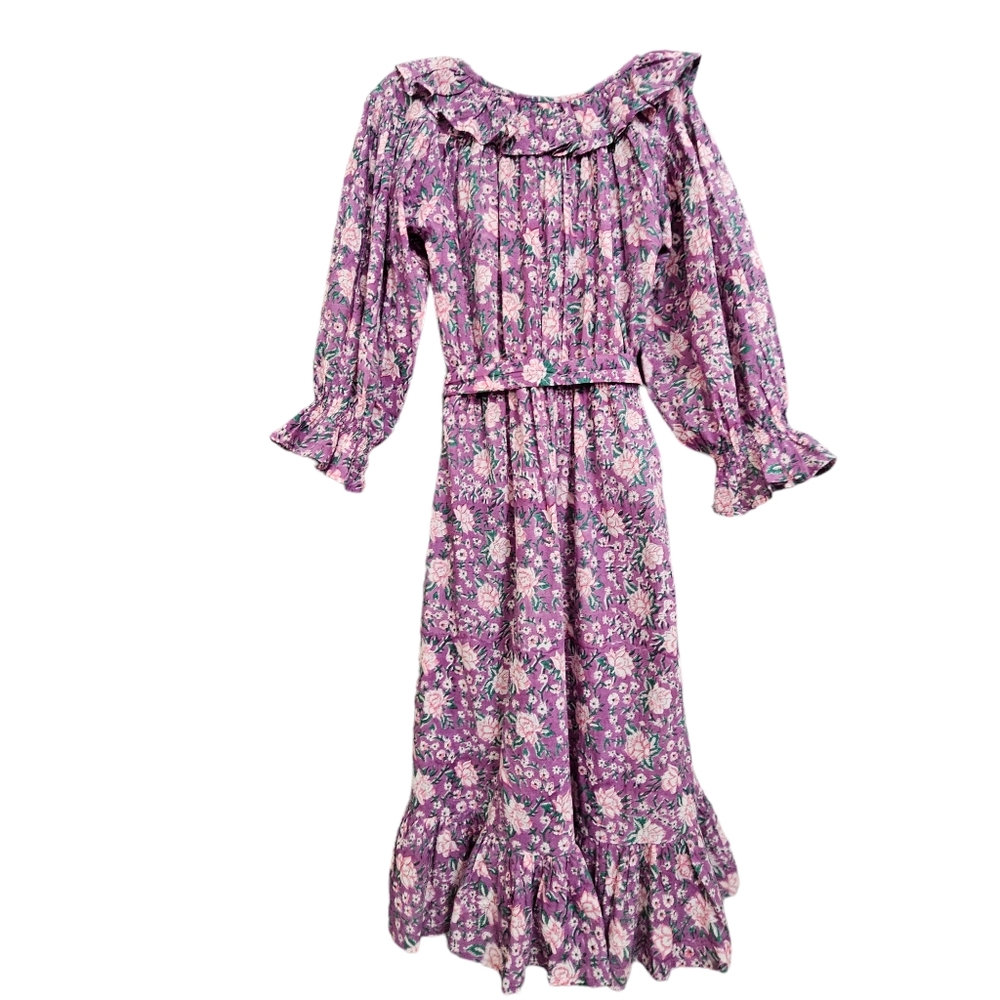 Nwot Mille Resort & Travel Lavender June Floral Longsleeve Ruffled Midi Dress - Picture 13 of 15